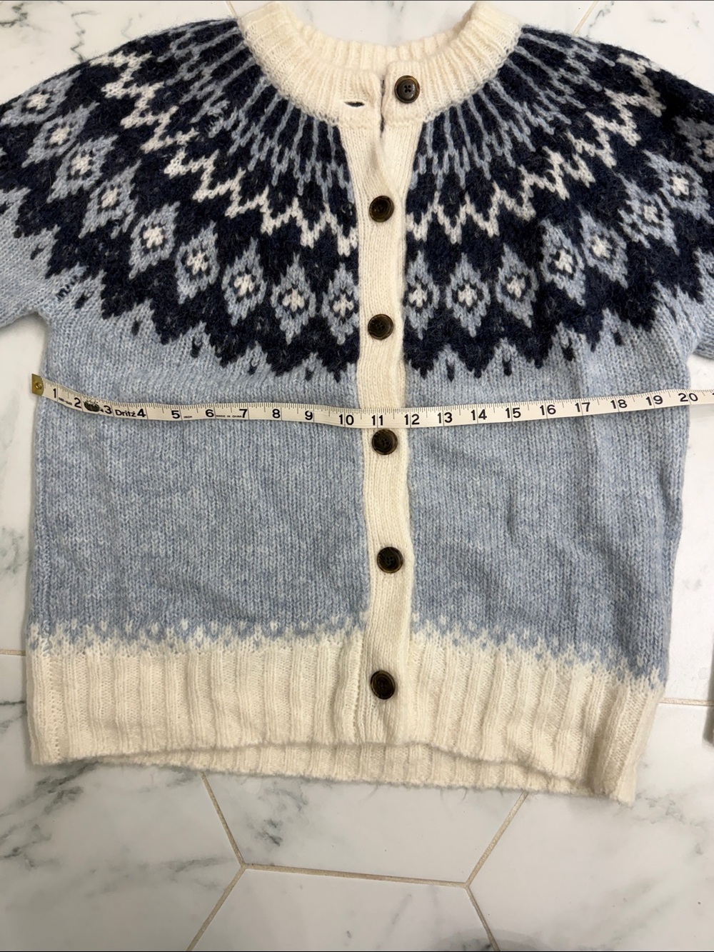 Alex Mill Light Blue & Cream Fair Isle Wool Cardigan - Picture 3 of 5
